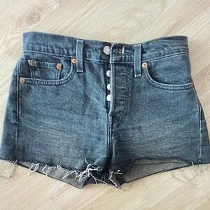 Levi's Dark Blue Frayed Jean Shorts